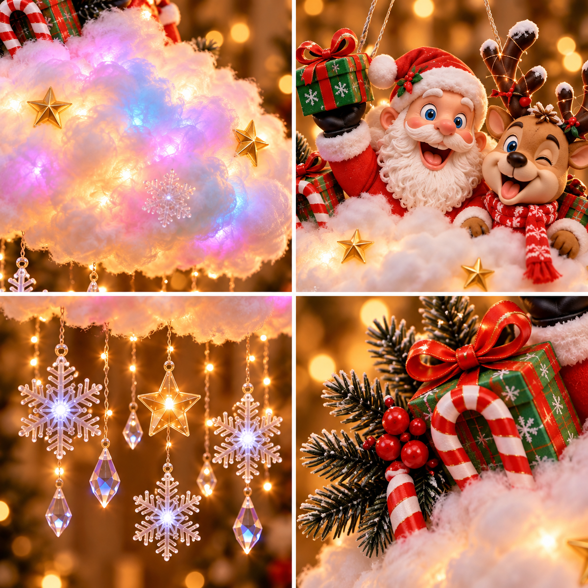 🔥 LAST DAY 50% OFF🔥 Light-Up Christmas Village Cloud Hanging Decoration with Santa, Snowman & Reindeer