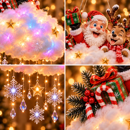 🔥 LAST DAY 50% OFF🔥 Light-Up Christmas Village Cloud Hanging Decoration with Santa, Snowman & Reindeer