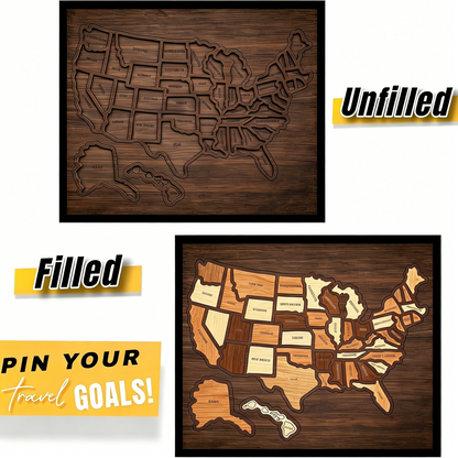 🔥Last Day 49% OFF -🇺🇸 Wooden USA Travel Map Puzzle🧩A Stylish Way to Track Your Journey