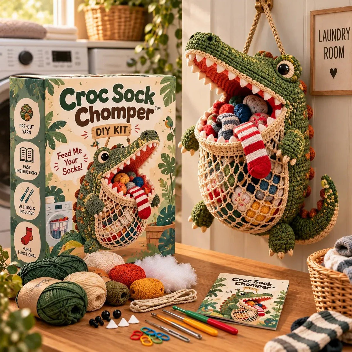 🧶🧦 DIY Crochet Sock-Eating Animal Kit – Funny Hanging Sock Holder & Handmade Gift