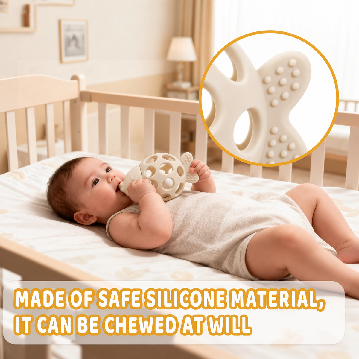 👶 Baby Silicone Rattle Teether 🍼 – BPA-Free Soft Gum Relief Sensory Toy for Newborns & Infants