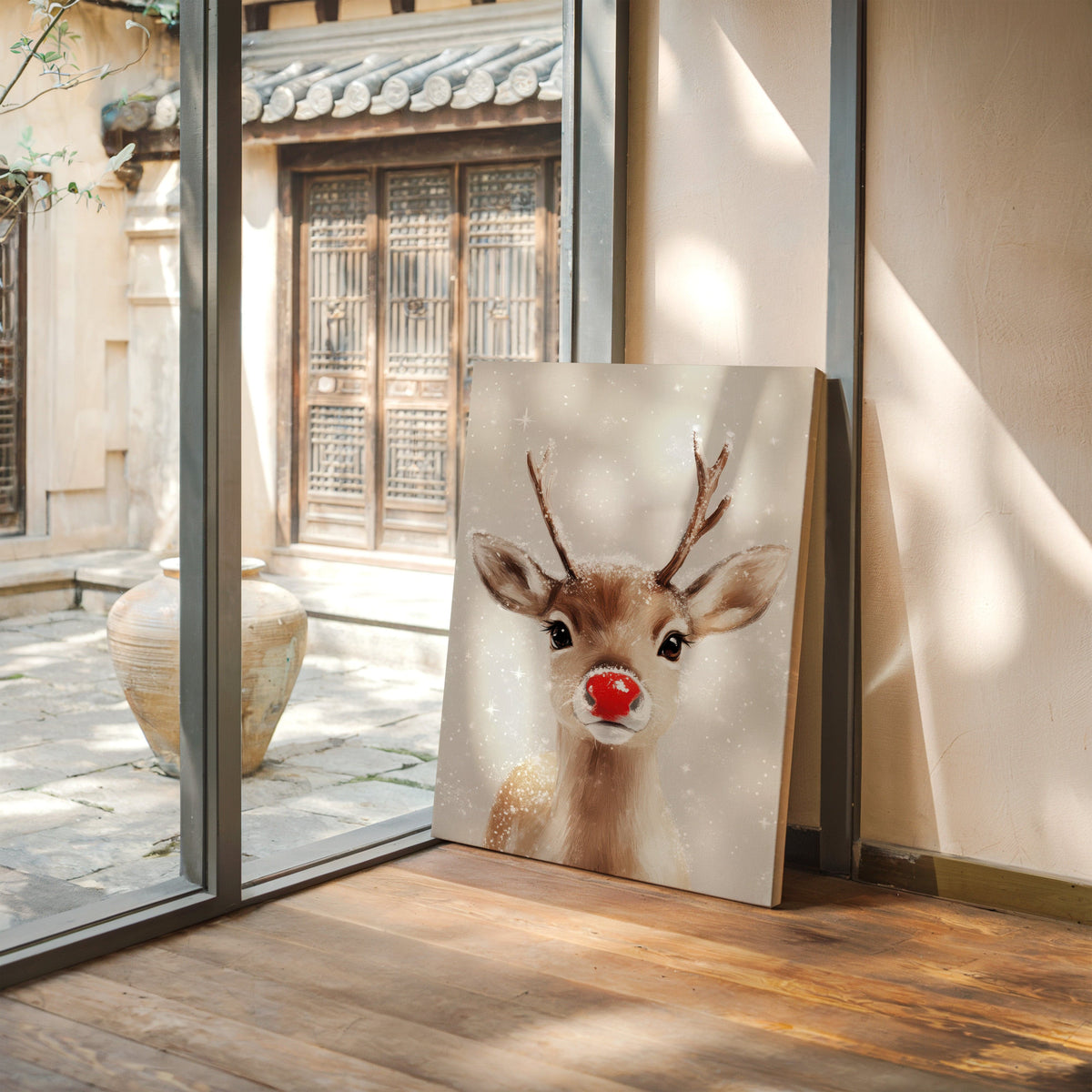 🦌❄️ Adorable Snowy Reindeer Wall Art – Cozy Christmas Print for Festive Home Decor 🎄
