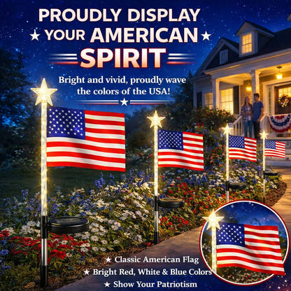 ☀️8-in-1 Solar American Flag Garden Stakes✨ IP65 Weatherproof & Auto-On Patriotic Decor