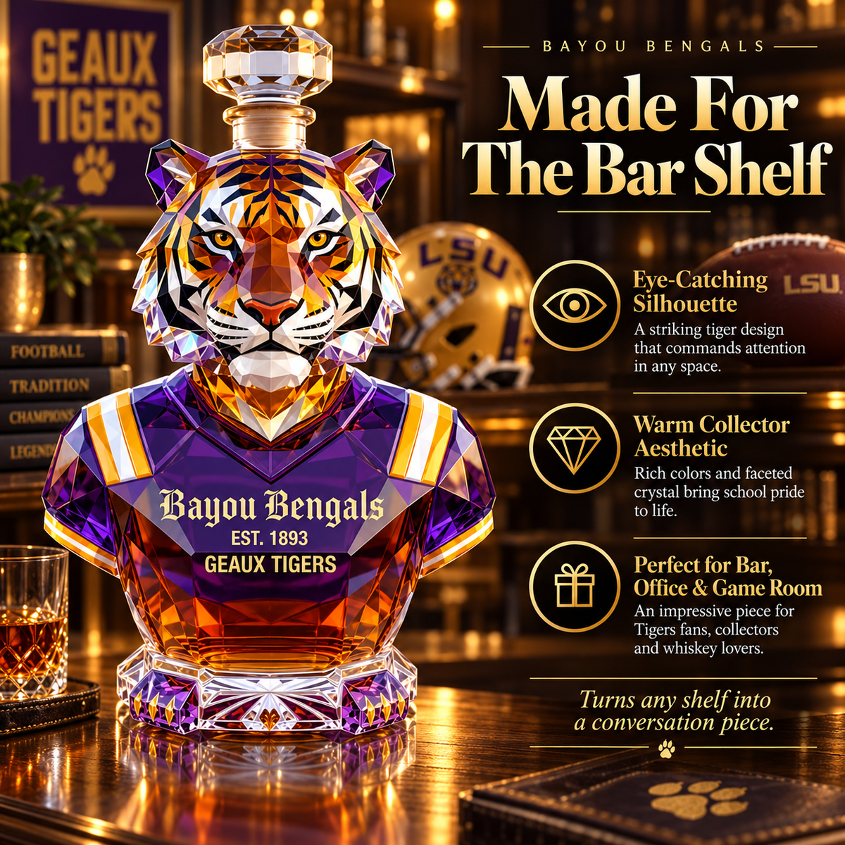 🐯 Bayou Bengals Commemorative Whisky Bottle – A Tribute to Purple & Gold Tradition 💜