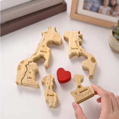 🦒❤️ Personalized Giraffe Family Puzzle – 2–5 Names Wooden Keepsake ✨