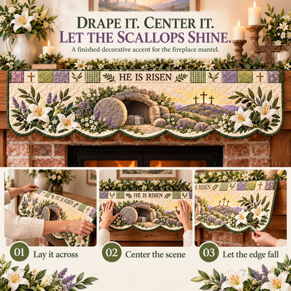 ⏳ Last Day 49% OFF – ✝️ Easter Faith Quilted Mantel Scarf | Patchwork Christian Fireplace Décor for Spring & Easter 🌷
