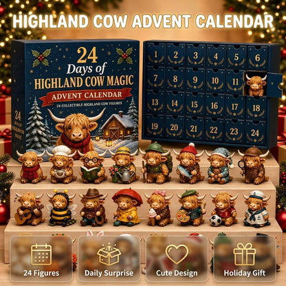🐮 24-Day Highland Cow Advent Calendar – 24 Surprise Acrylic Ornaments