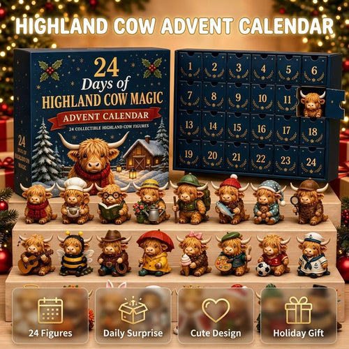 🐮 24-Day Highland Cow Advent Calendar – 24 Surprise Acrylic Ornaments