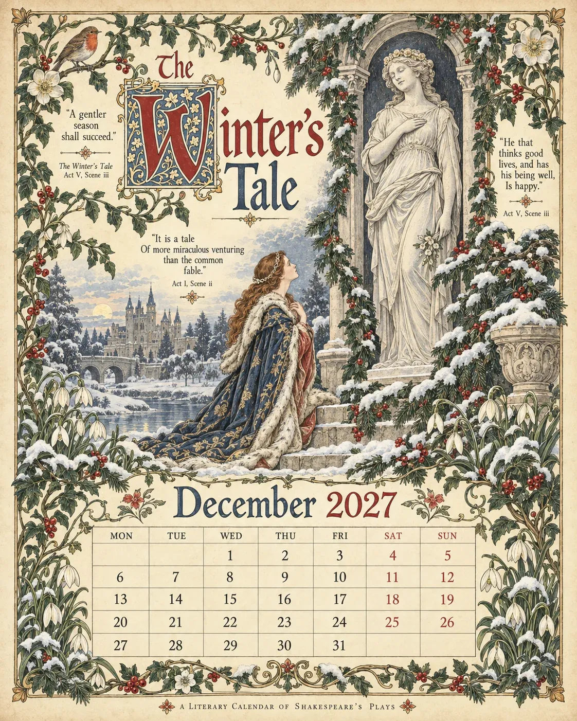 Vintage Illustrated Wall Calendar优化加上打5折 🔥 50% OFF 🎨 A Shakespearean Year 2027 – 12 Plays Through the Seasons | Vintage Illustrated Wall Calendar 📅