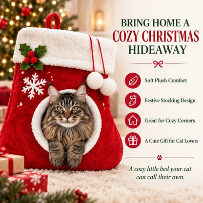 🎉🎄Christmas Stocking Cat Bed – Ultra-Soft Sherpa Cozy Hideaway for Cats 🐱
