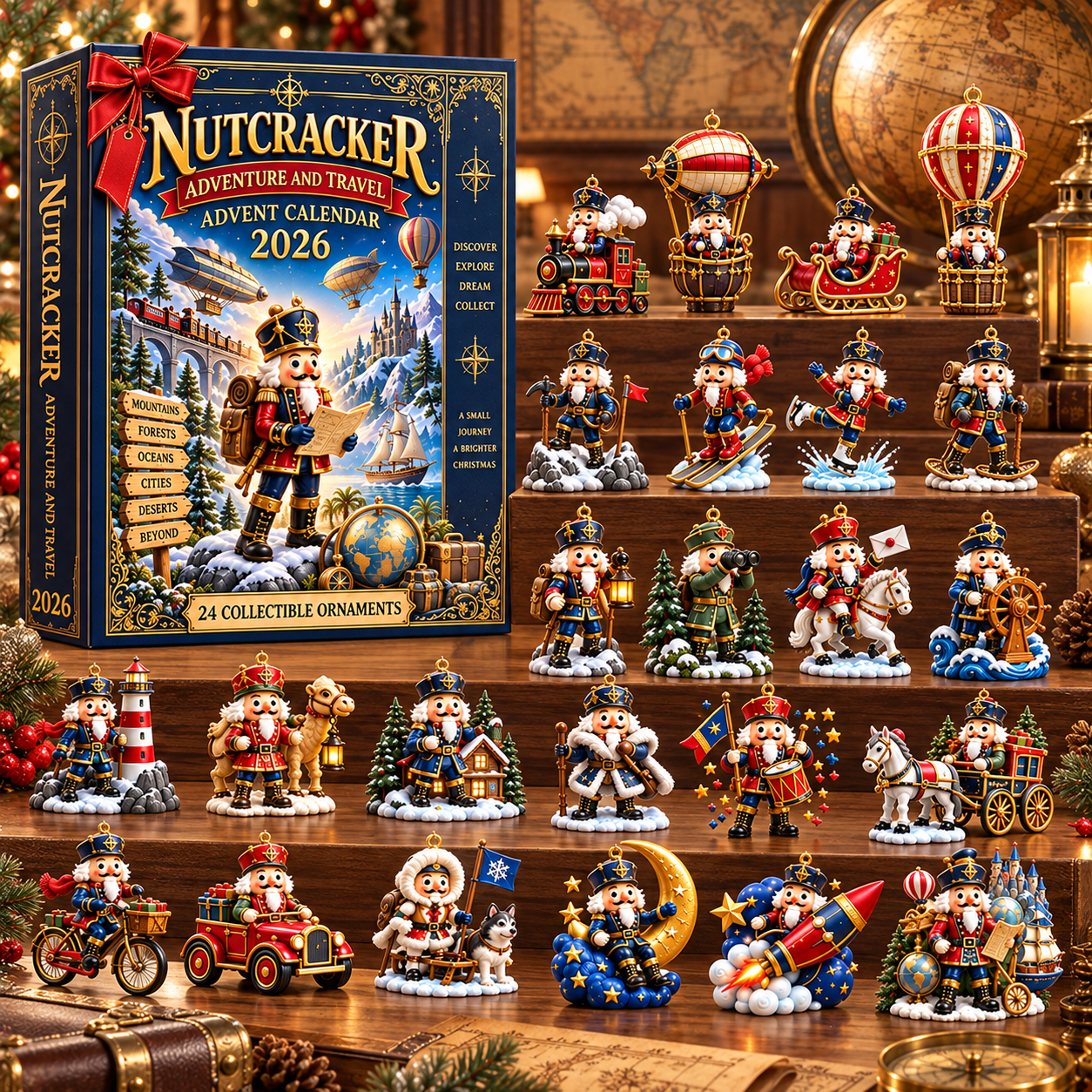 Nutcracker Adventure and Travel Advent Calendar 2026 with 24 collectible ornaments