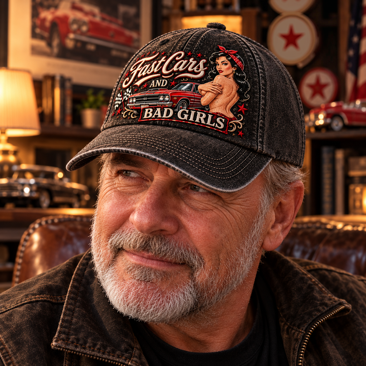 🏁🔥 Fast Cars And Bad Girls Retro Muscle Car Pin-Up Baseball Cap