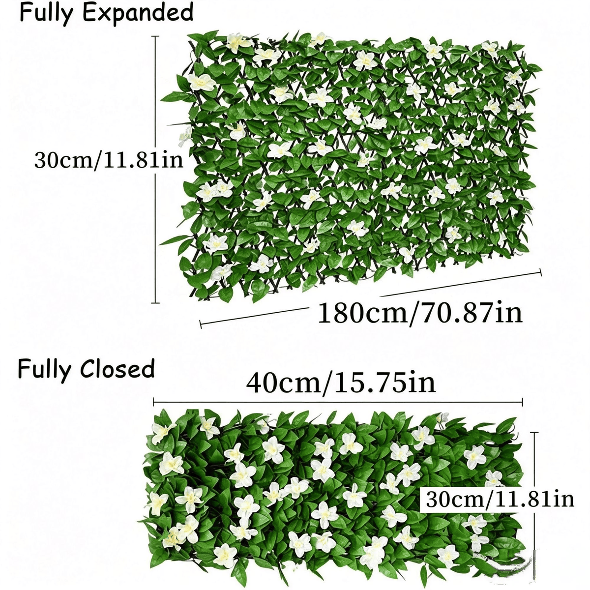 🌿 Expandable Faux Ivy Fence with White Flowers – Stretchable Privacy Screen for Balcony, Patio & Garden Walls