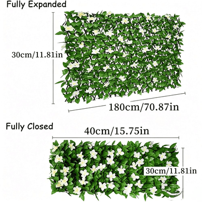 🌿 Expandable Faux Ivy Fence with White Flowers – Stretchable Privacy Screen for Balcony, Patio & Garden Walls