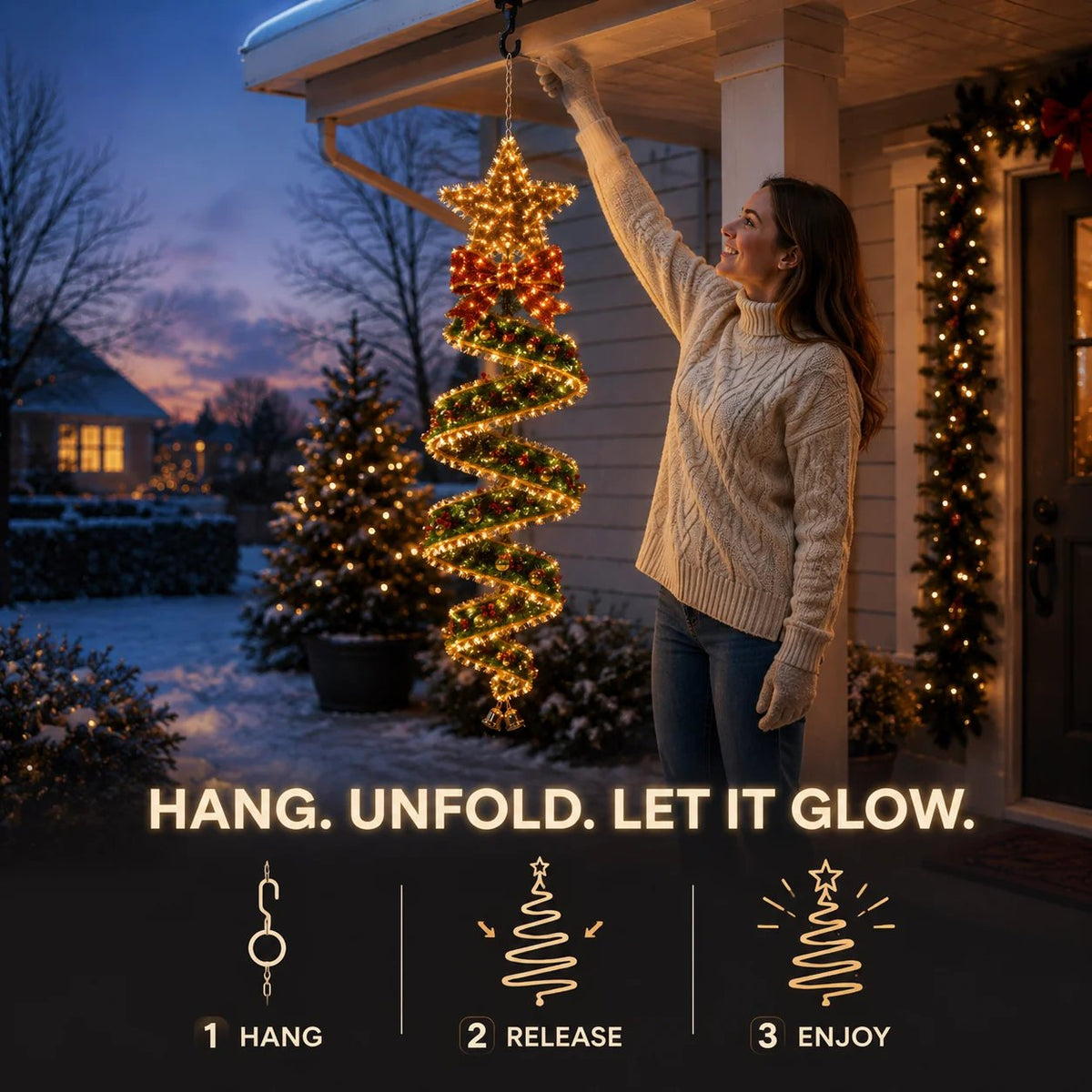 🎄✨ Christmas Magic Spiral Hanging LED Lights – Festive Holiday Glow Collection 💫