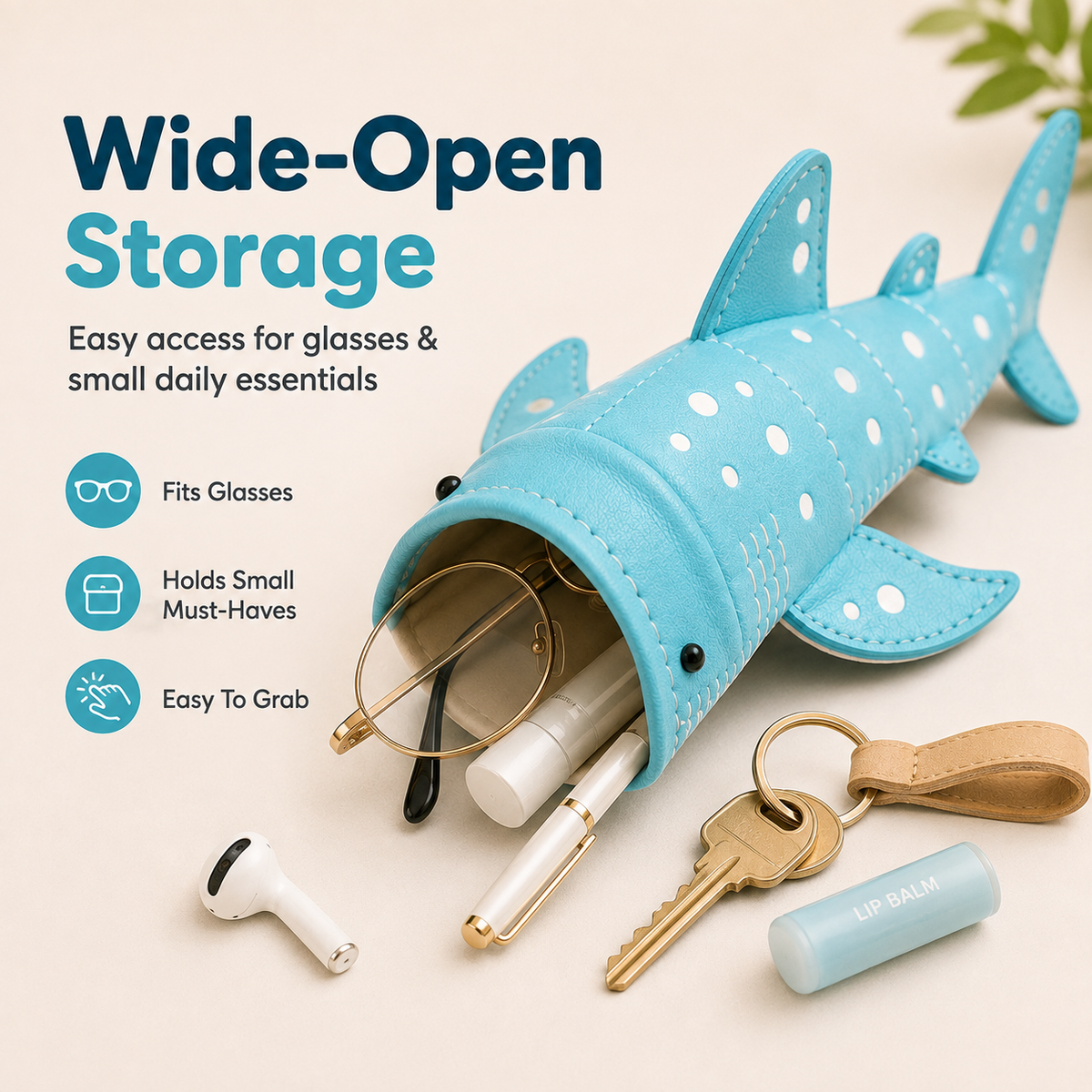 🦈✨ Cute Shark Wide-Mouth Glasses Case – Fun & Protective Eyewear Holder
