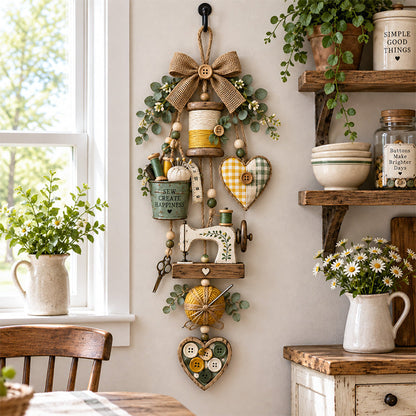 🧵✨ Sewing Lover’s Rustic Farmhouse Wall Hanging with Warm Fairy Lights