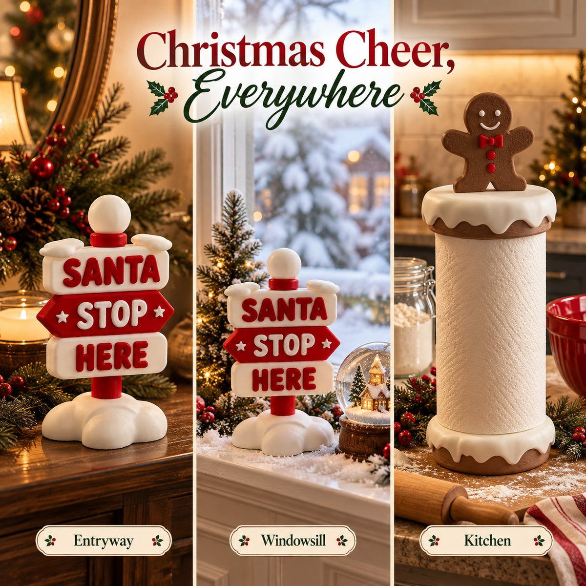🍪 Playable Double-Style Corner Tissue Container, Fun Christmas Accent for Kitchen & Foyer