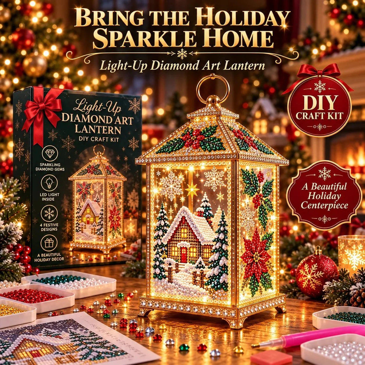 💎 DIY Light-Up Diamond Art Christmas Lantern – Sparkling Holiday Craft & Décor