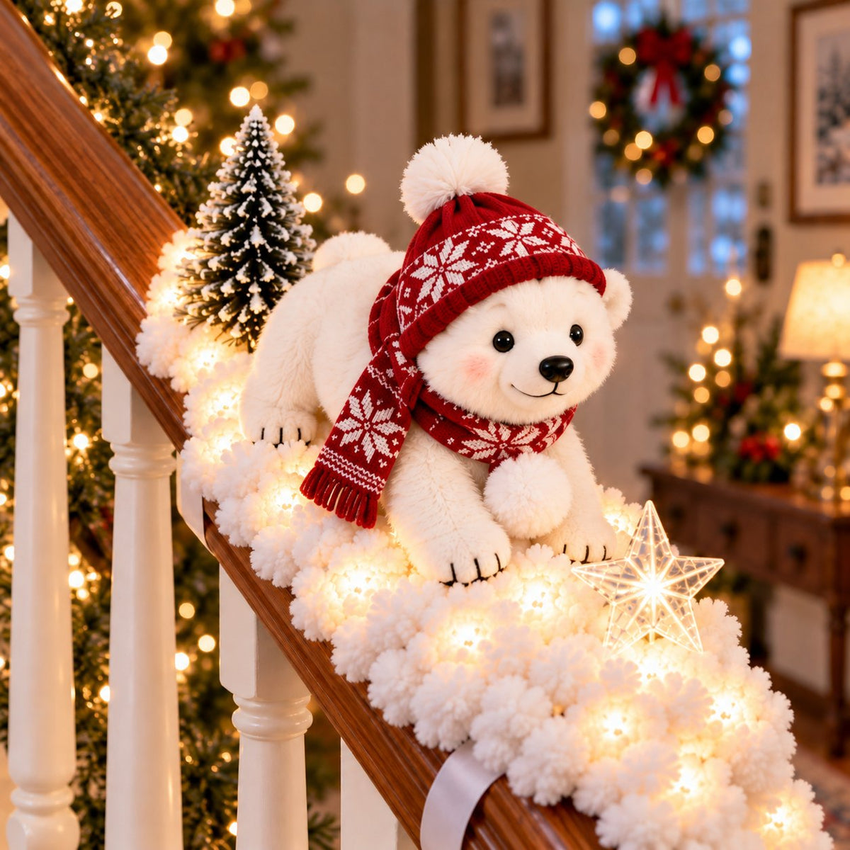 🐻‍❄️ Polar Bear Snowy Staircase Lighted Railing Décor