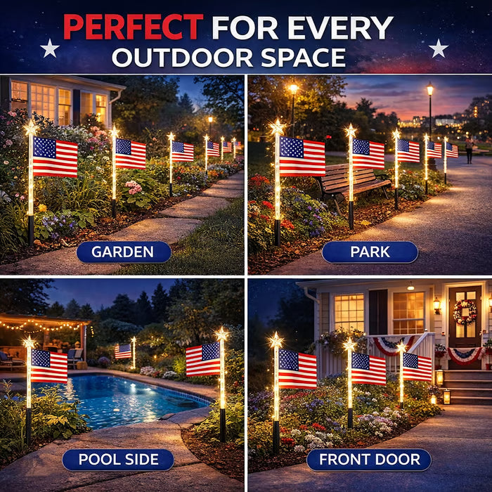☀️8-in-1 Solar American Flag Garden Stakes✨ IP65 Weatherproof & Auto-On Patriotic Decor