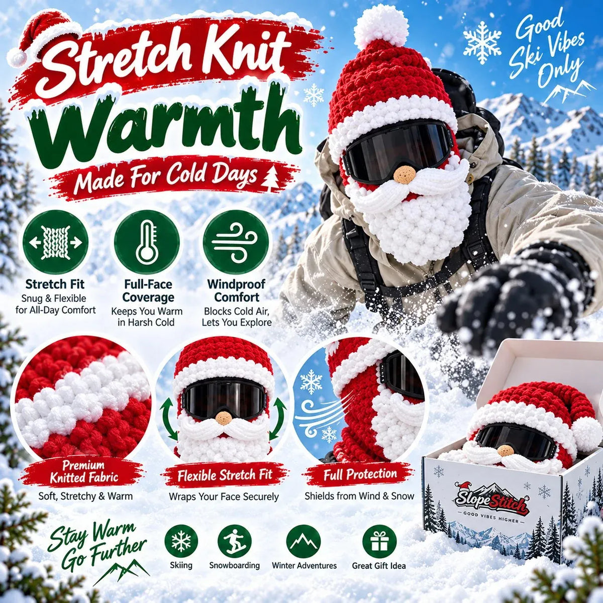 🎅 3D Christmas Knit Ski Mask – Warm Full-Face Cover in 3 Festive Styles