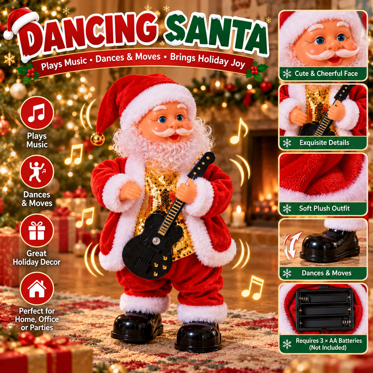Dancing Santa Plush Outfit and Detailed Design