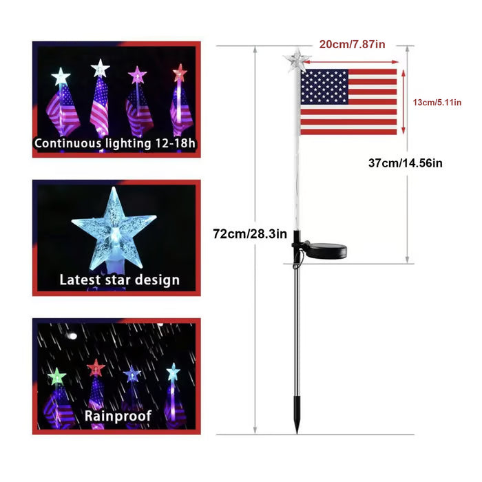 ☀️8-in-1 Solar American Flag Garden Stakes✨ IP65 Weatherproof & Auto-On Patriotic Decor