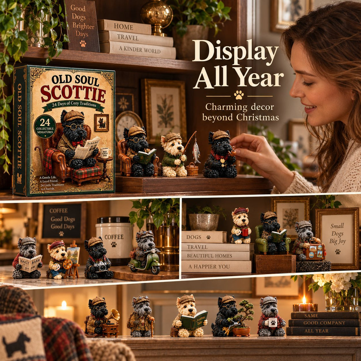 Old Soul Scottie 24-Day Advent Calendar – 24 Adorable Collectible Scottish Terrier Miniatures, Cozy Christmas Countdown Gift for Scottie Lovers & Dog Owners