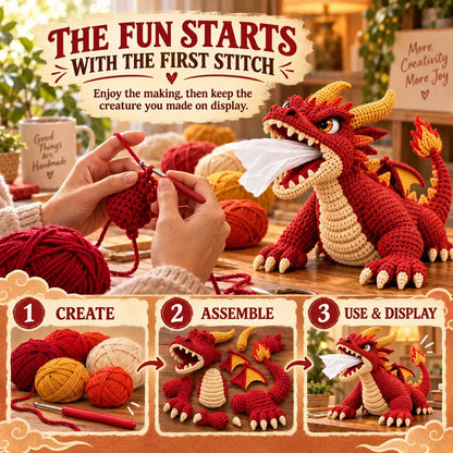 🐉 Fantasy Crochet Tissue Box Cover DIY Kit – Fire-Breathing Dragon or Lava Turtle 🧶
