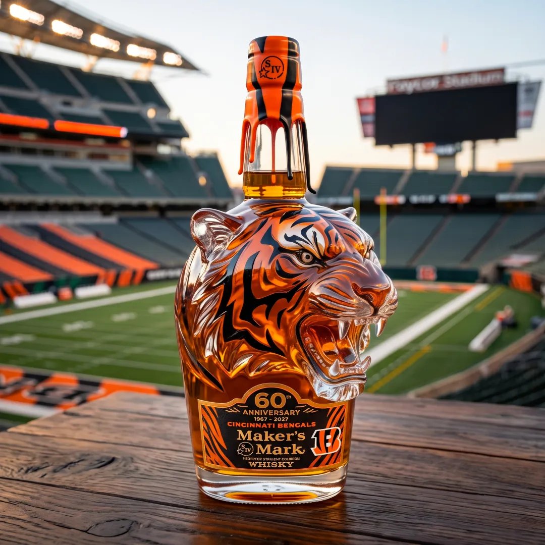 🐅 Orange & Black Tiger Head Whiskey Bottle | Football Collector Decor