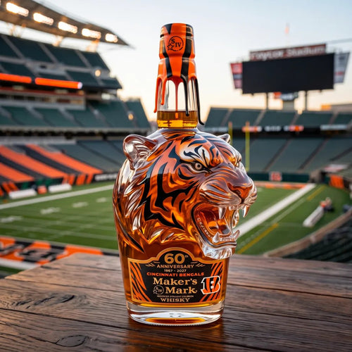 🐅 Orange & Black Tiger Head Whiskey Bottle | Football Collector Decor