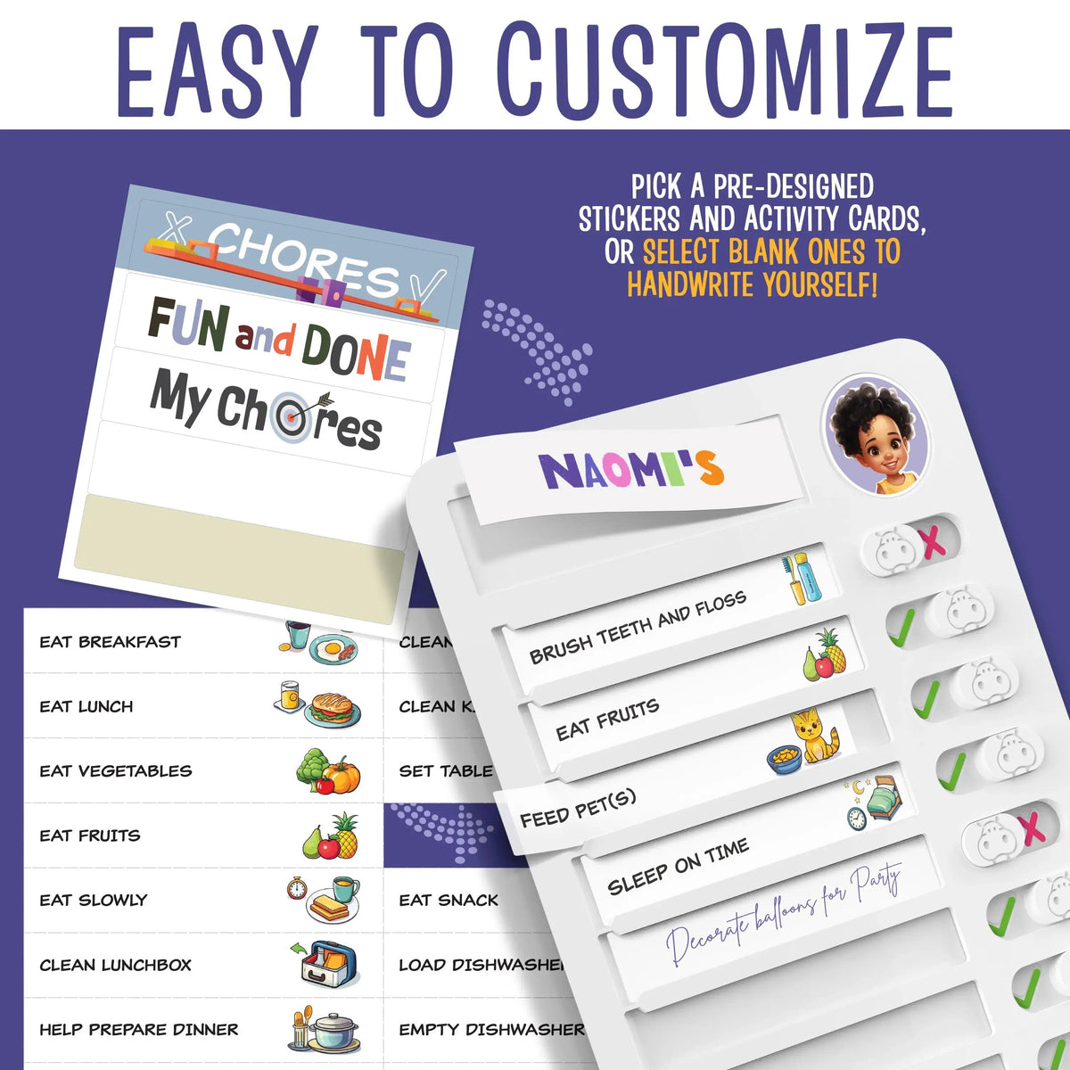 🧲 Kids Visual Routine & Chore Chart – Sliding Checklist with 120 Task Cards