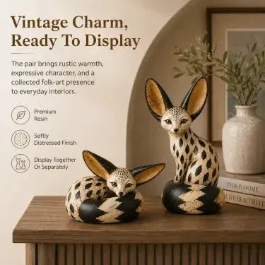 🦊Vintage-Style Fennec Fox Sculpture – Charming Home Decor & Gift for Animal Lovers✨