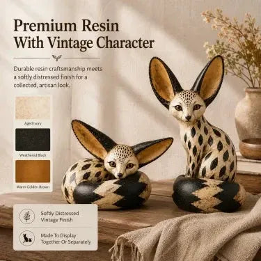 🦊Vintage-Style Fennec Fox Sculpture – Charming Home Decor & Gift for Animal Lovers✨