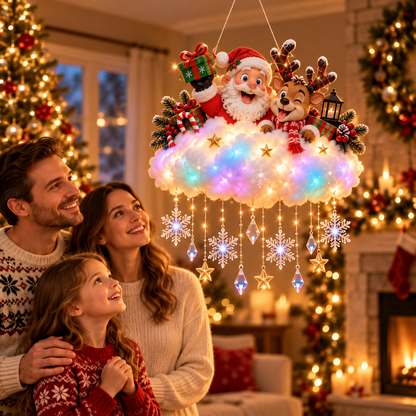 🔥 LAST DAY 50% OFF🔥 Light-Up Christmas Village Cloud Hanging Decoration with Santa, Snowman & Reindeer