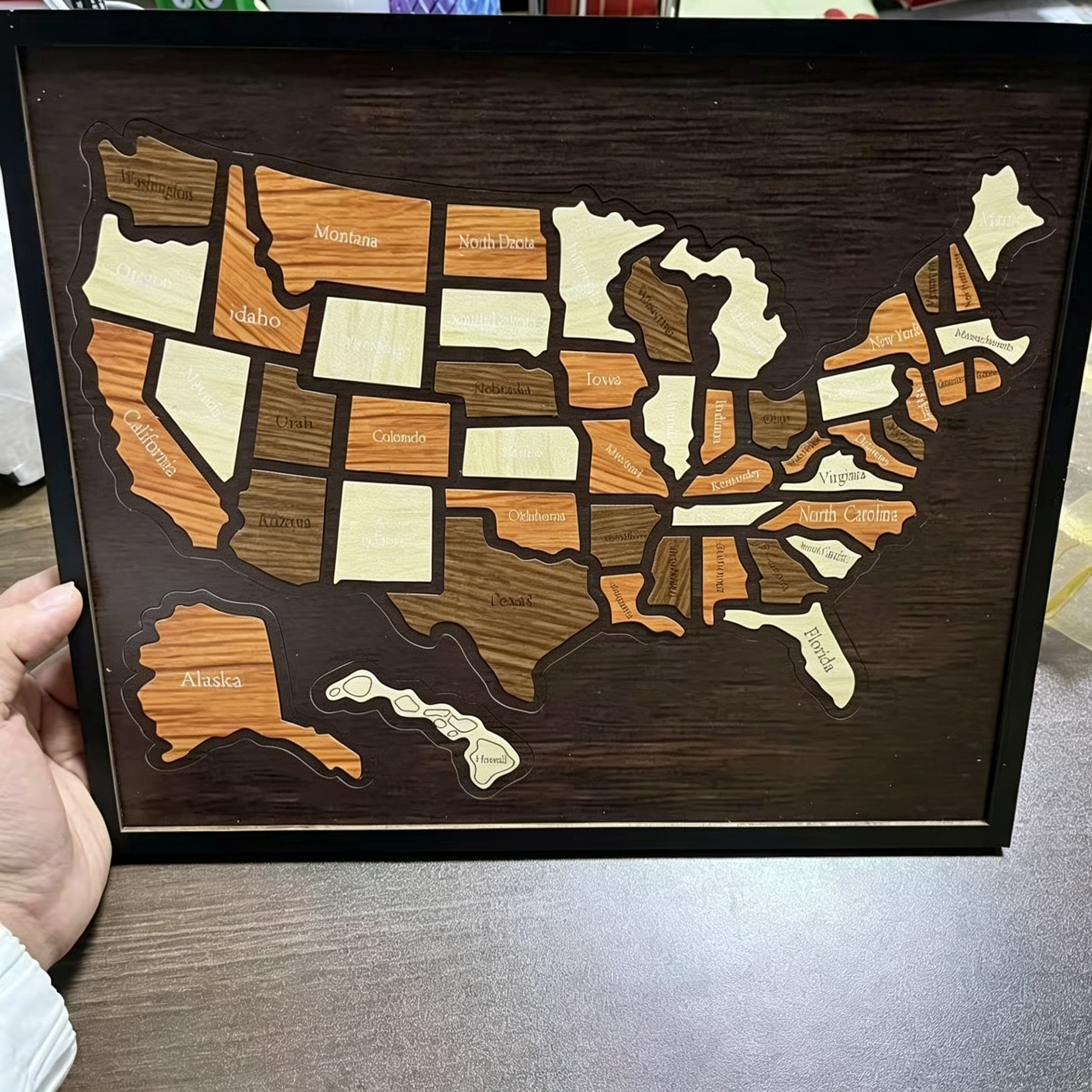 🔥Last Day 49% OFF -🇺🇸 Wooden USA Travel Map Puzzle🧩A Stylish Way to Track Your Journey