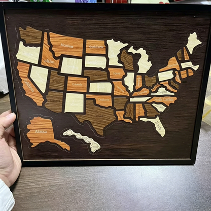 🔥Last Day 49% OFF -🇺🇸 Wooden USA Travel Map Puzzle🧩A Stylish Way to Track Your Journey