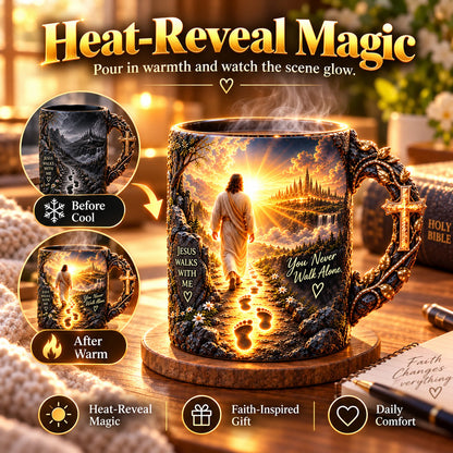Faith-Inspired Heat-Reveal Mug – You Never Walk Alone 🕊️