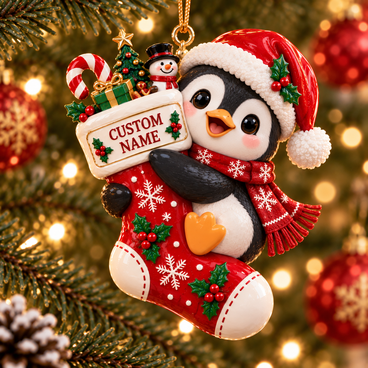 🎄 Personalized Animal Christmas Ornament – Custom Name Keepsake