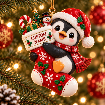🎄 Personalized Animal Christmas Ornament – Custom Name Keepsake