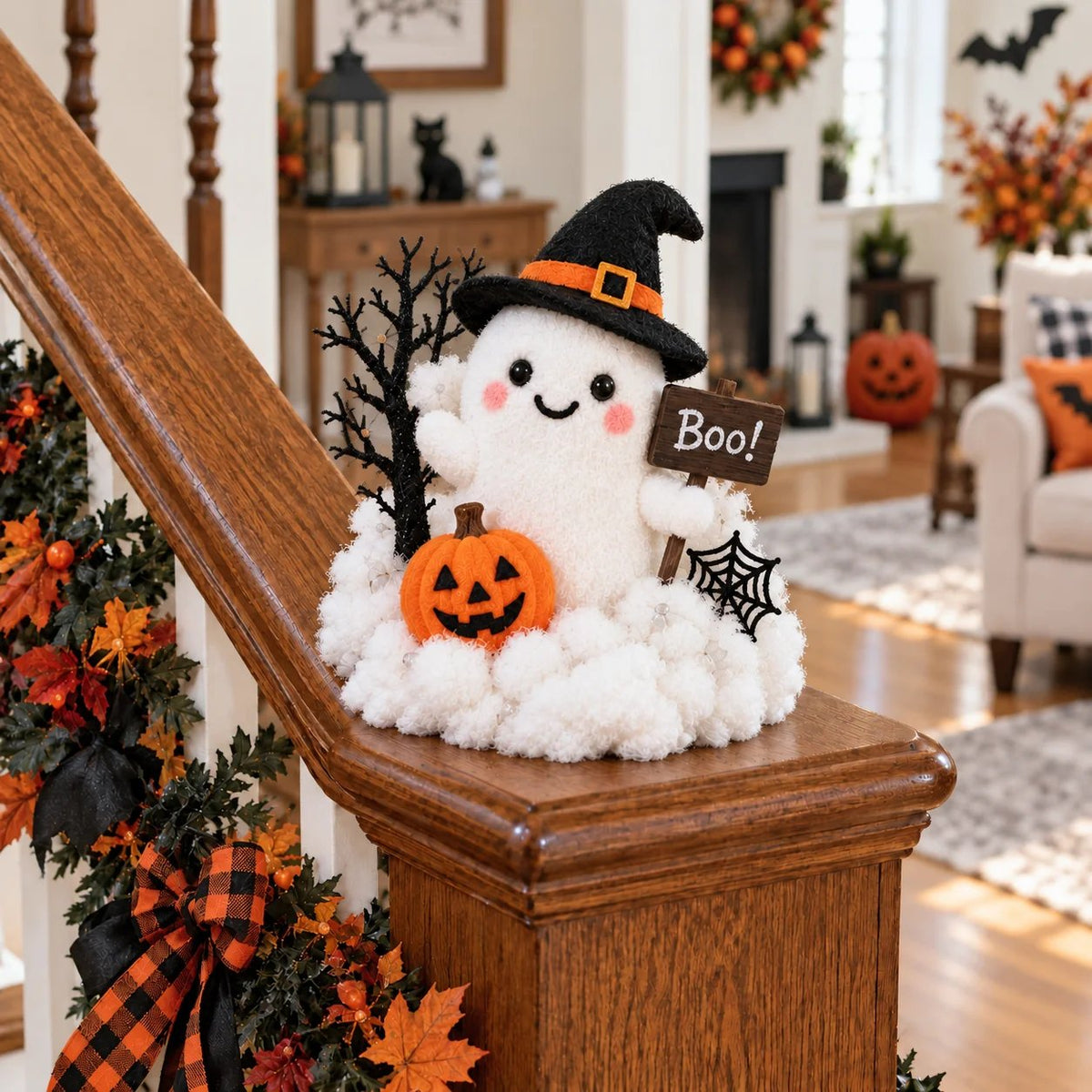 👻Whimsical Halloween Ghost Decor – Cute Staircase & Tabletop Display