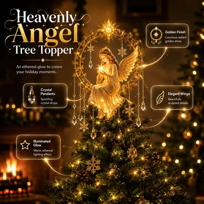 👼 Golden Angel Christmas Tree Topper – Warm LED Glow & Sparkling Details