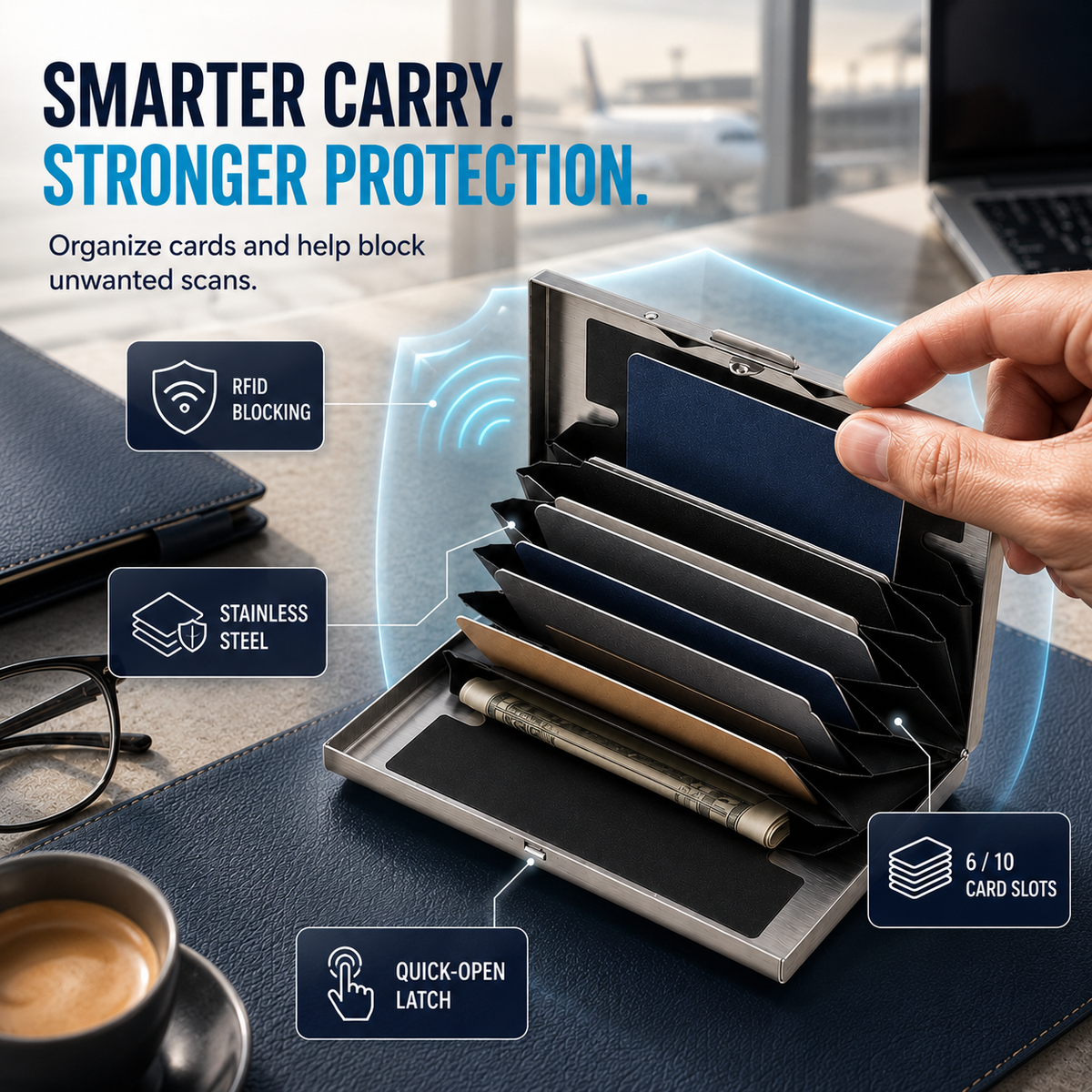 🔒 Slim RFID-Blocking Stainless Steel Card Wallet – Secure, Compact & Easy to Carry