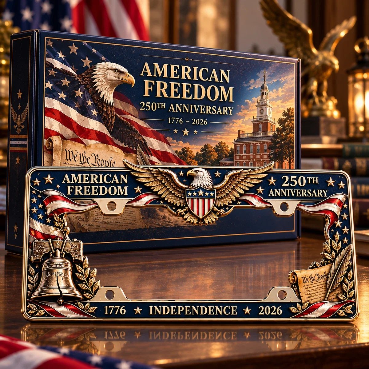 🇺🇸 America 250th Anniversary Metal License Plate Frame – Patriotic Eagle & Freedom Edition, 1776–2026 🦅