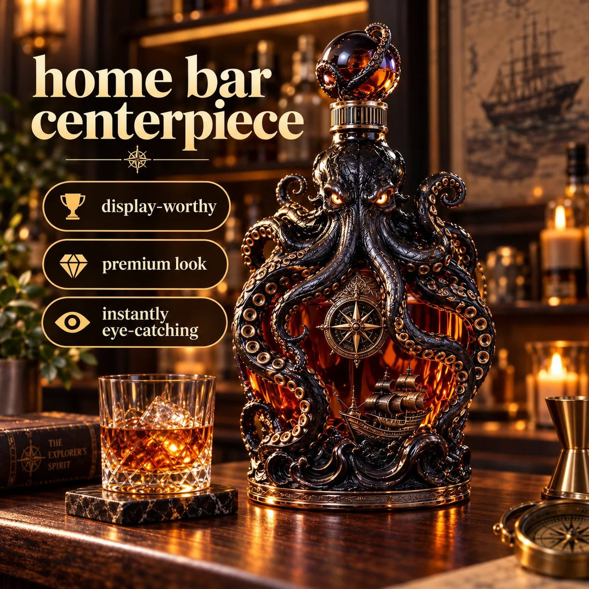 Dark Abyss Kraken Decanter – Sculpted Collector Bottle for Home Bar & Gifting