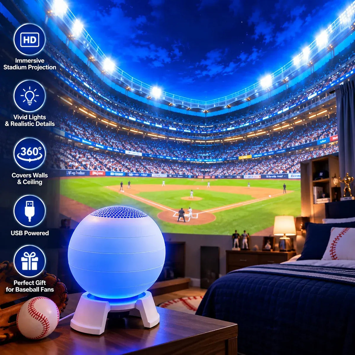 🏆⚾ Baseball Stadium 5D Projection Light – Transform Any Room Into Game Day