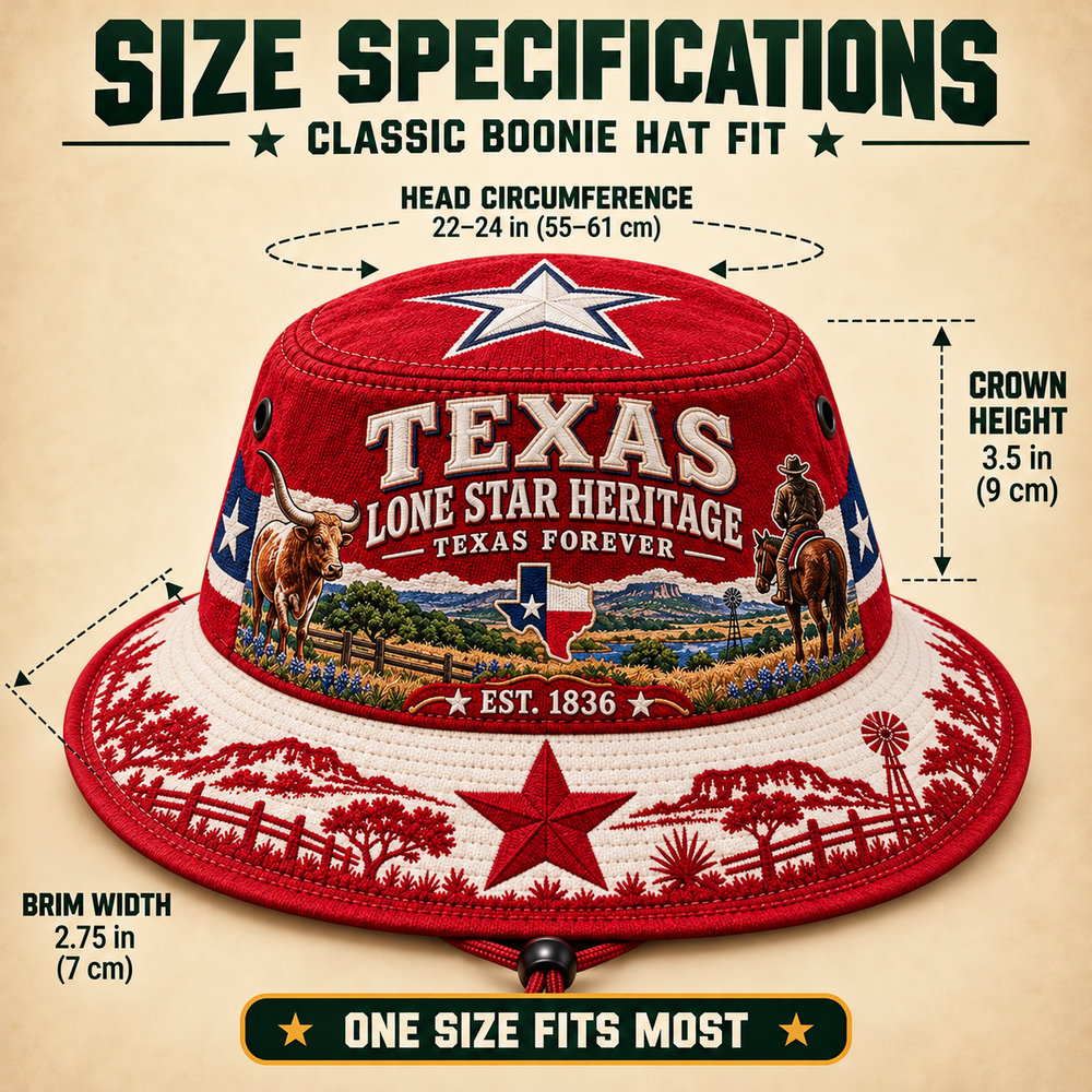 Texas boonie hat showing decorative Western heritage design and color detail