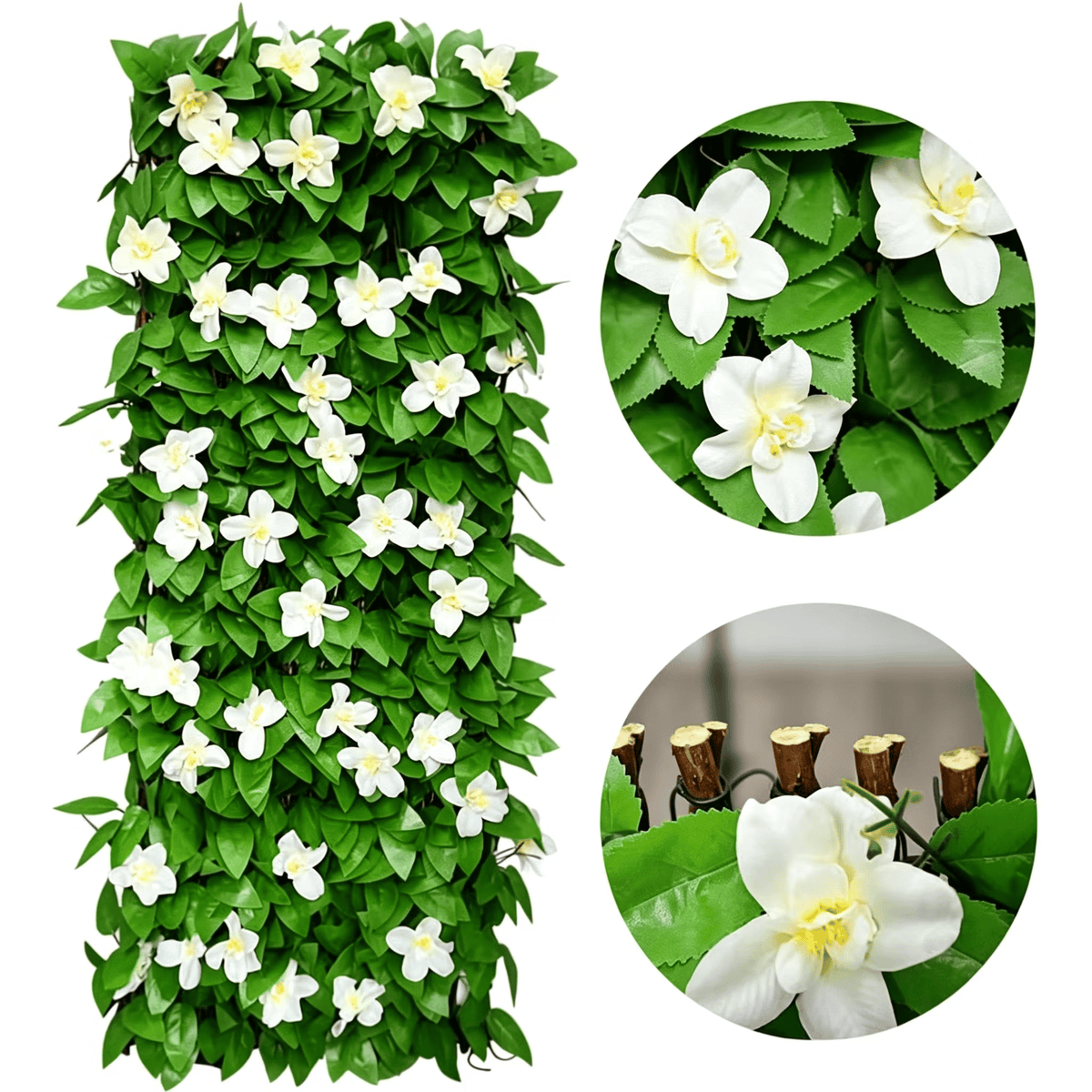 🌿 Expandable Faux Ivy Fence with White Flowers – Stretchable Privacy Screen for Balcony, Patio & Garden Walls