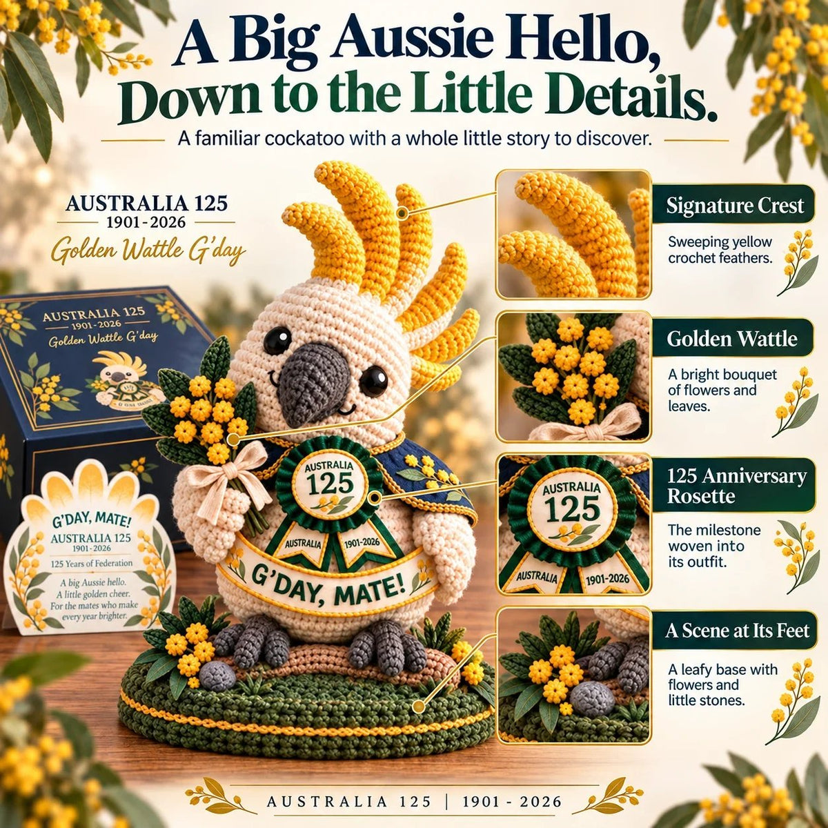 🇦🇺🐨 Australia 125th Anniversary Crochet Keepsake – 3D Aussie Animal Collectible & Gift Box 🎁